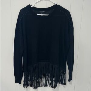 AQUA by Bloomingdales Black Fringe Sweater